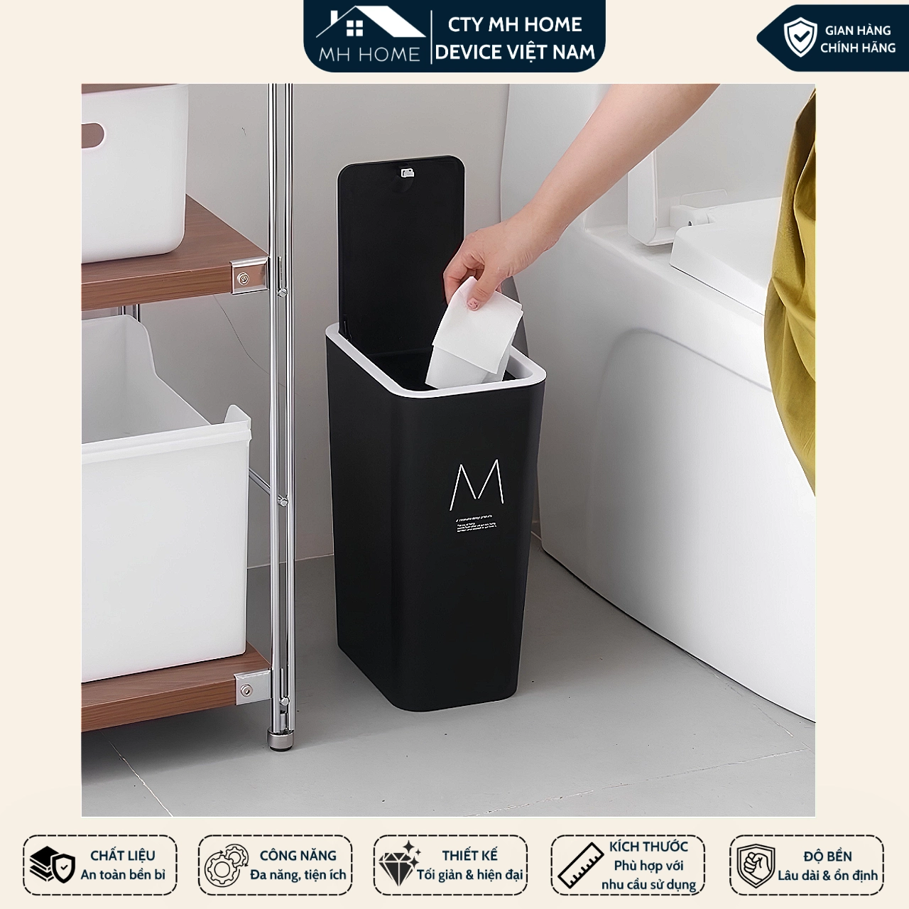 Thùng Rác 15L Nắp Bật Hình Hươu Nhựa PP Cao Cấp, Thiết Kế Nhấn Nút Tiện Lợi, Nhỏ Gọn Tiết Kiệm Không Gian Cho Gia Đình